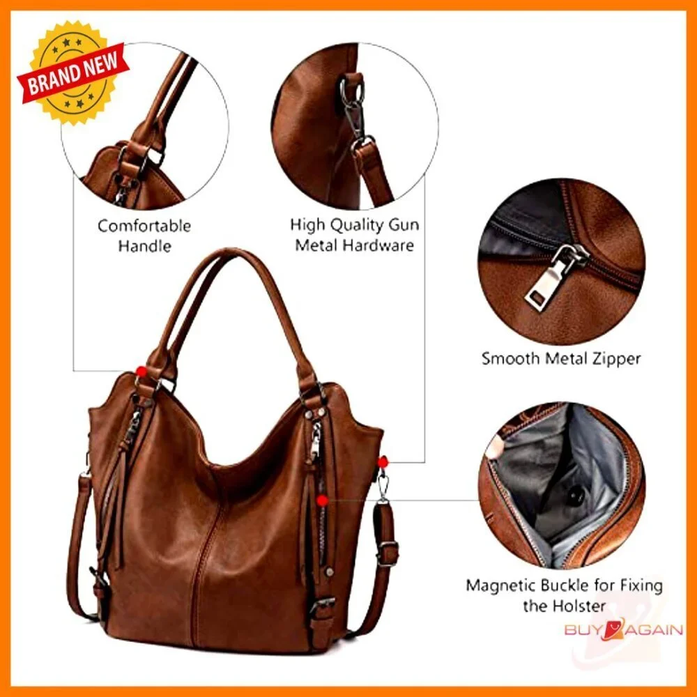 Large Faux Leather Hobo Tote with Detachable Holster Crossbody Shoulder Bag